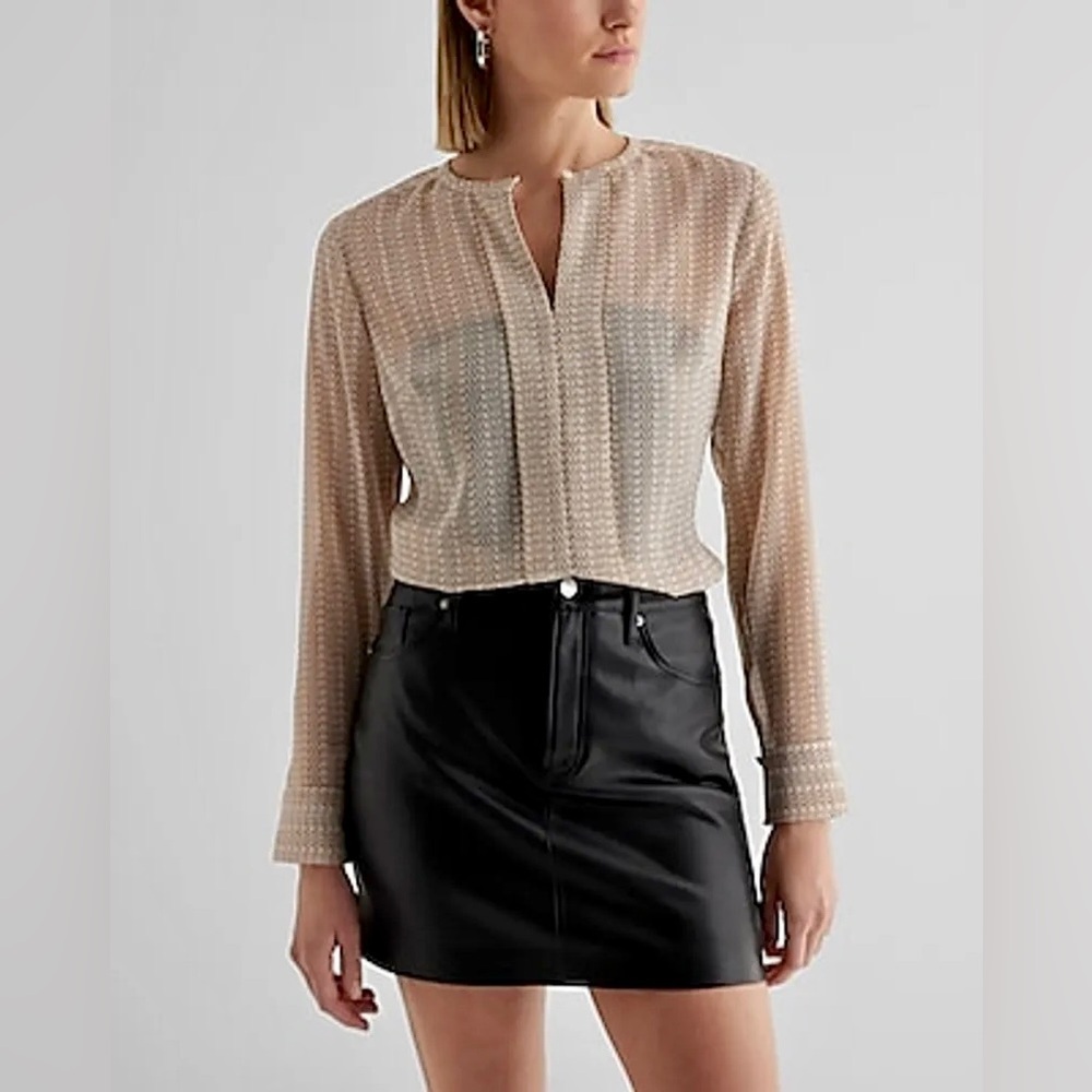Express Sheer Blouse Top Relaxed Portofino Shirt Fold-Over Front Metallic XS